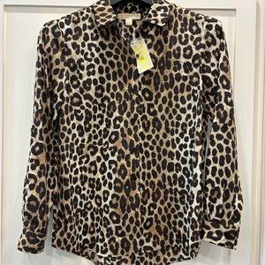 NWT Michael Kors Leopard Print Women’s Button Down Shirt size M